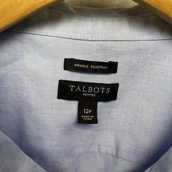 Talbots Size 12 Petite Non-Iron Button Down Shirt, Classic Light Blue Office - Picture 2 of 7
